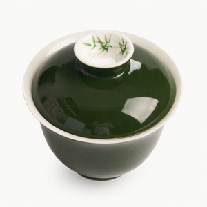 Evergreen Gaiwan with Hand-Painted Bamboo Motif - Summit Breeze Tea