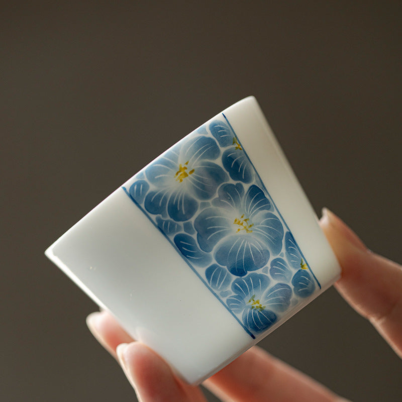 Blue-and-White Hand-Painted Floral Heart Master Cup in a tea setting