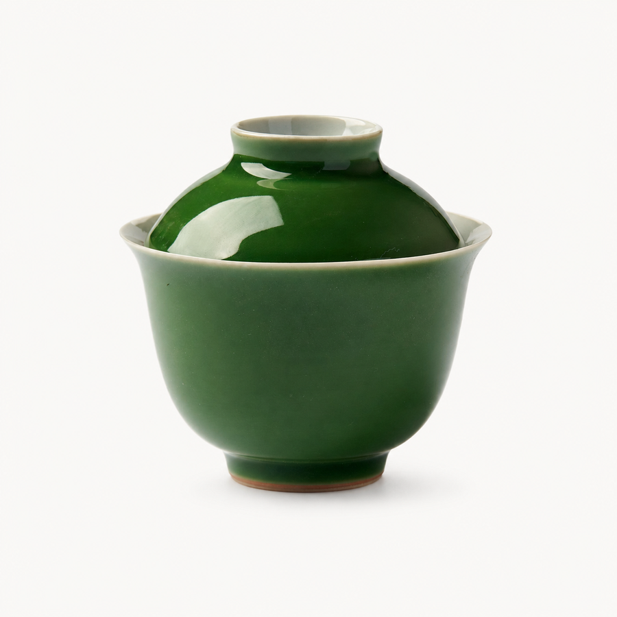 Green Gaiwan with Floral Lid Detail - Summit Breeze Tea