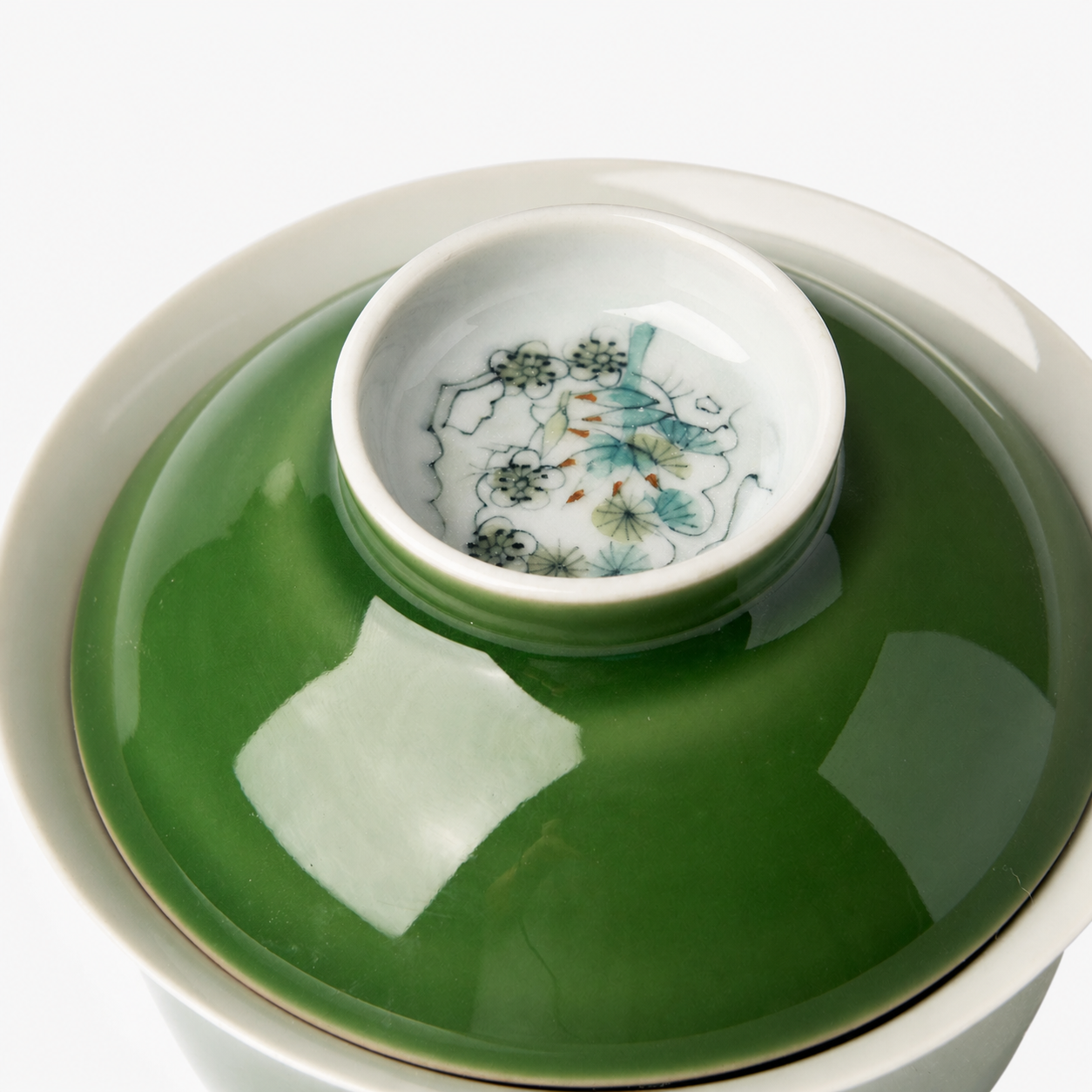 Green Gaiwan with Floral Lid Detail - Summit Breeze Tea