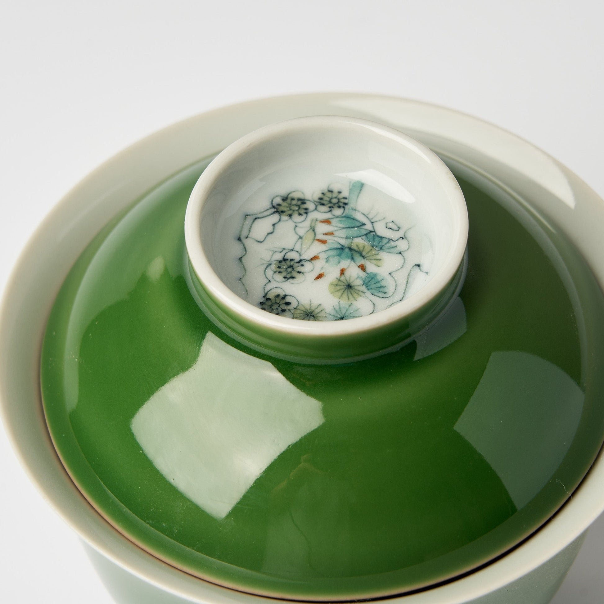 Green Gaiwan with Floral Lid Detail - Summit Breeze Tea