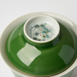 Green Gaiwan with Floral Lid Detail - Summit Breeze Tea