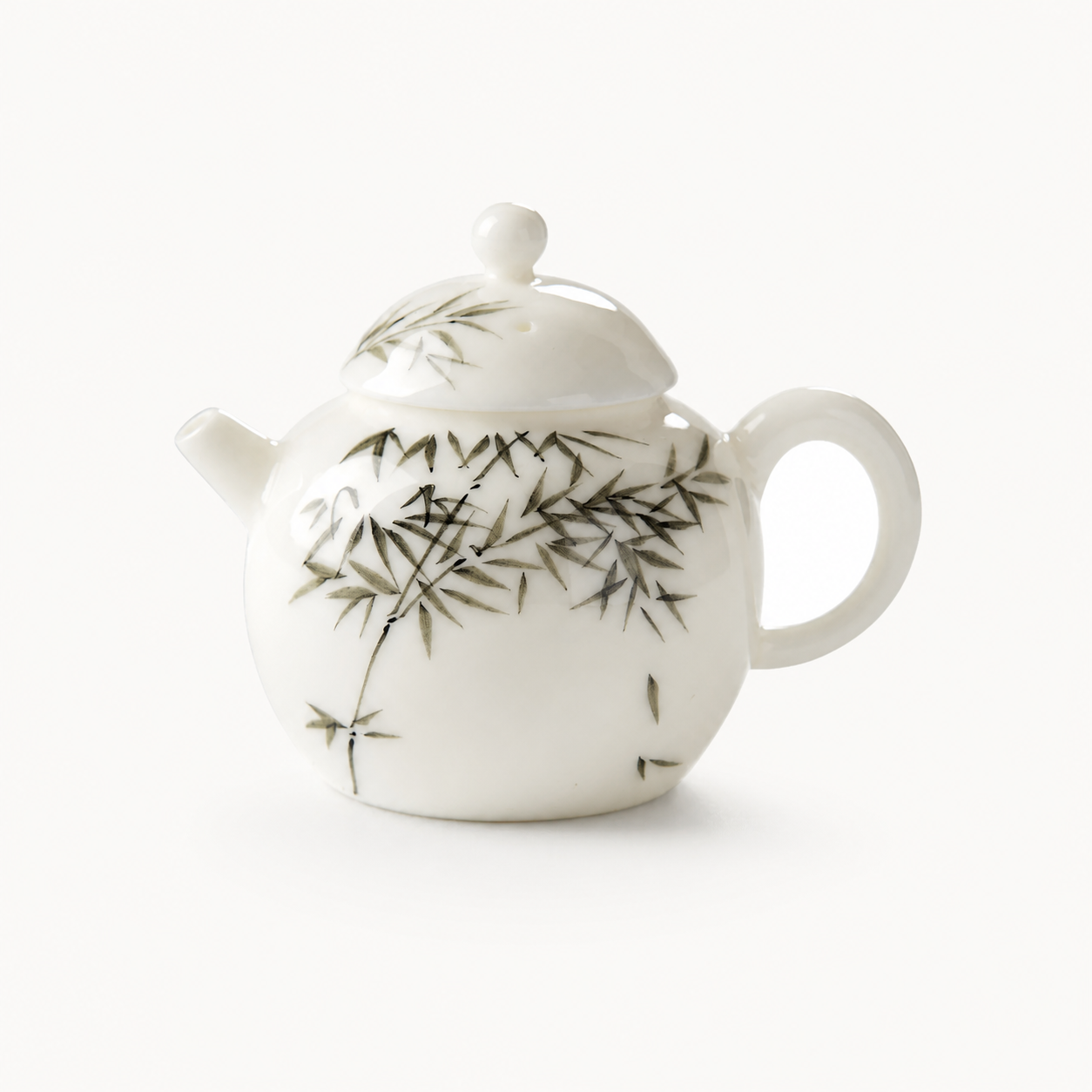 Hand-painted Bamboo White Ceramic Teapot - Summit Breeze Tea