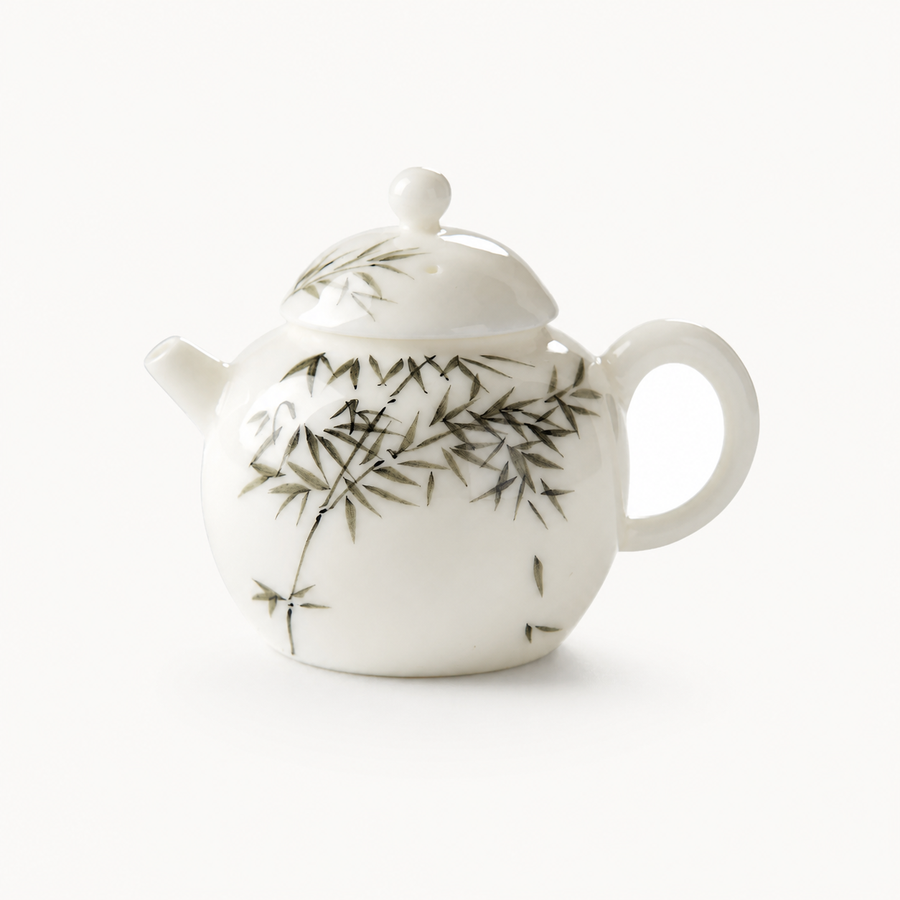 Hand-painted Bamboo White Ceramic Teapot - Summit Breeze Tea