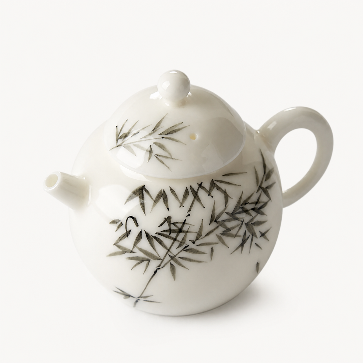 Hand-painted Bamboo White Ceramic Teapot - Summit Breeze Tea
