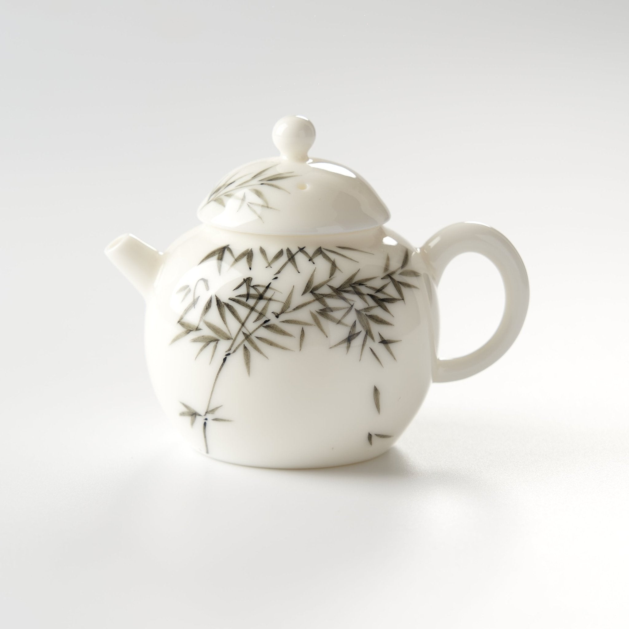 Hand - painted Bamboo White Ceramic Teapot - Summit Breeze Tea