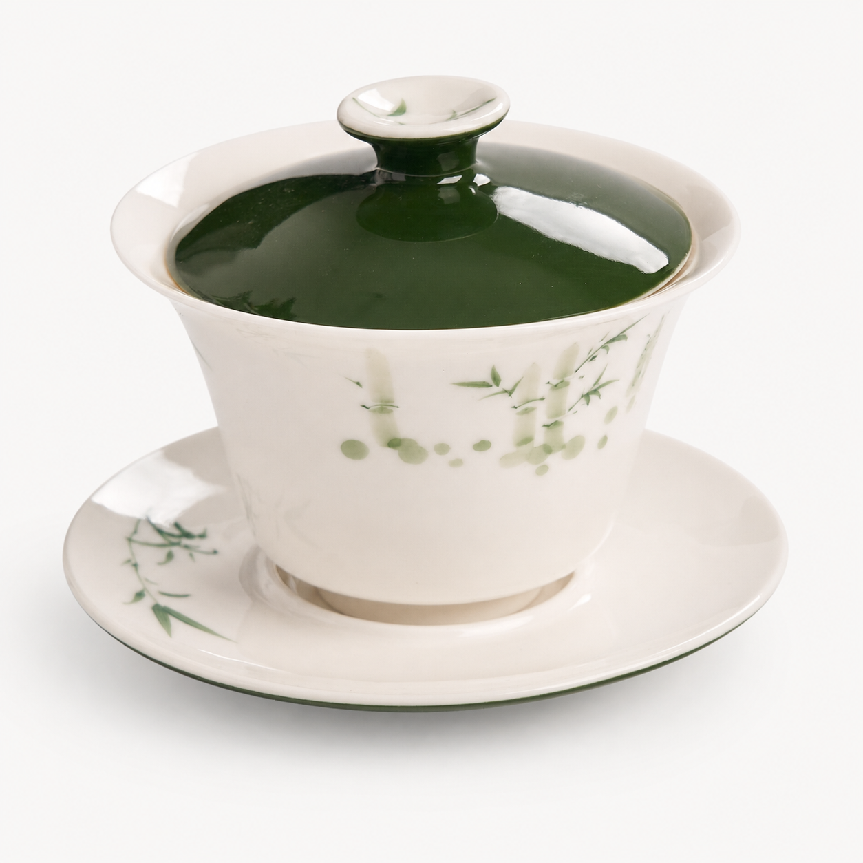 Hand-Painted Evergreen Bamboo Three-Piece Gaiwan - Summit Breeze Tea