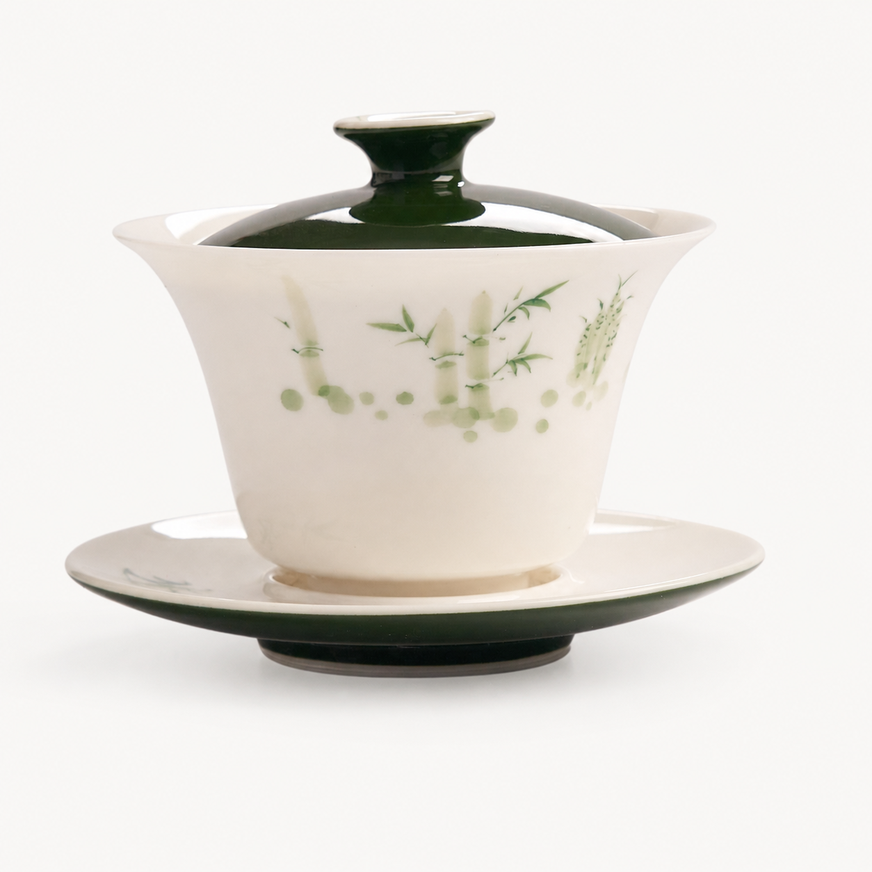 Hand-Painted Evergreen Bamboo Three-Piece Gaiwan - Summit Breeze Tea