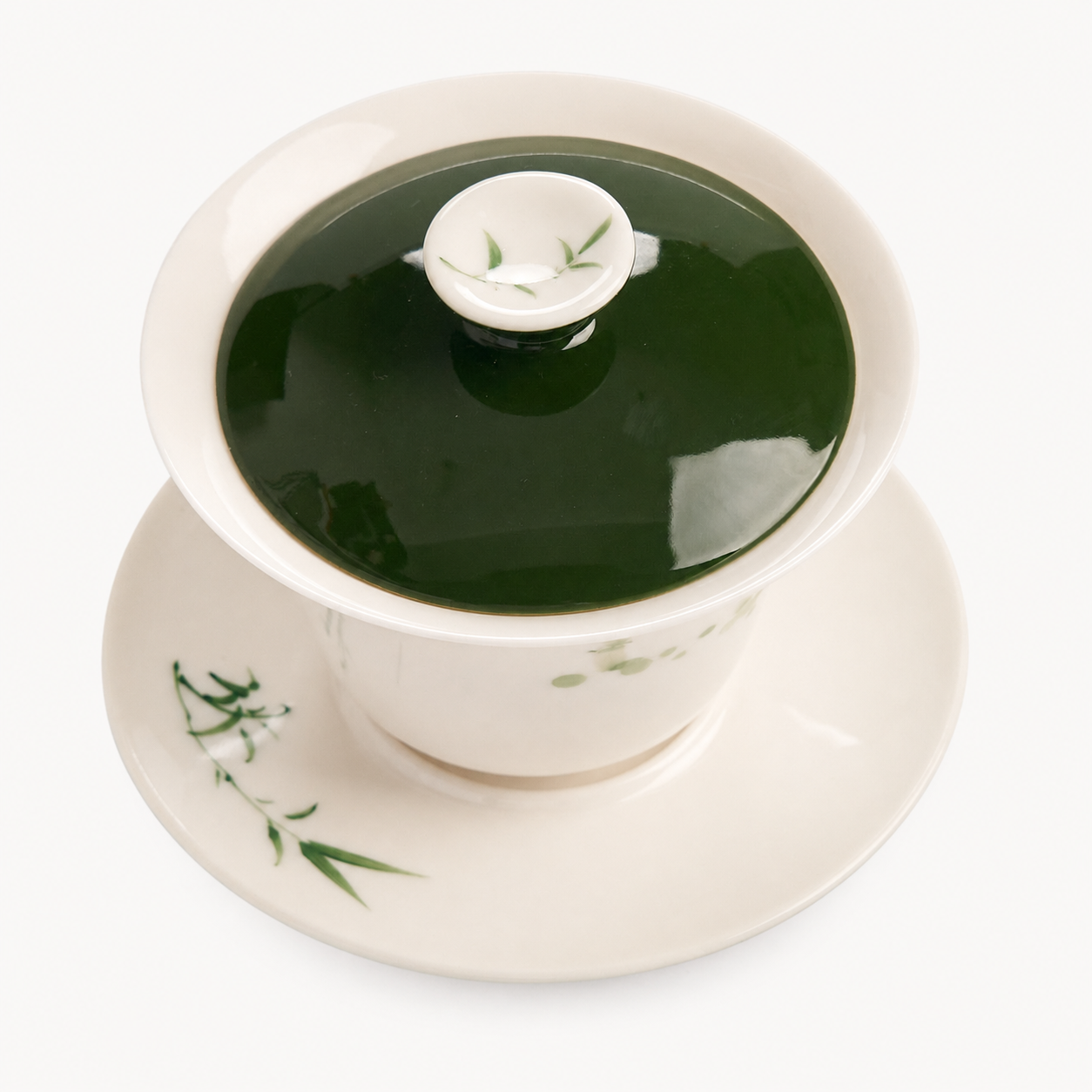Hand-Painted Evergreen Bamboo Three-Piece Gaiwan - Summit Breeze Tea