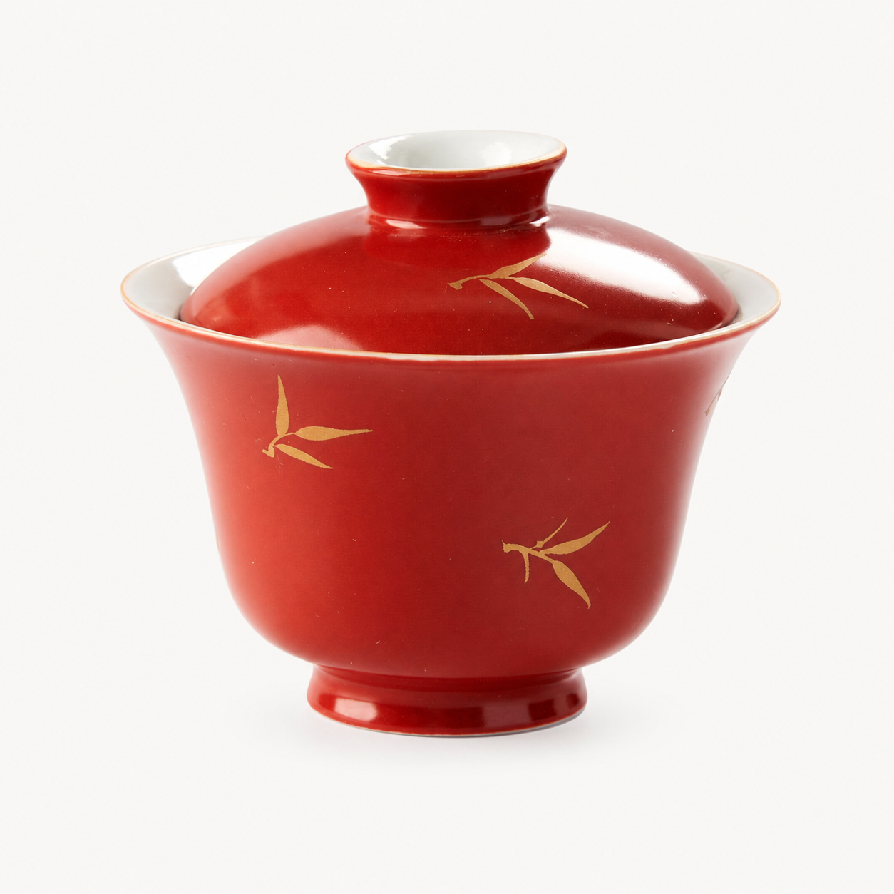 Red Gaiwan with Hand-Painted Bamboo Leaves - Summit Breeze Tea