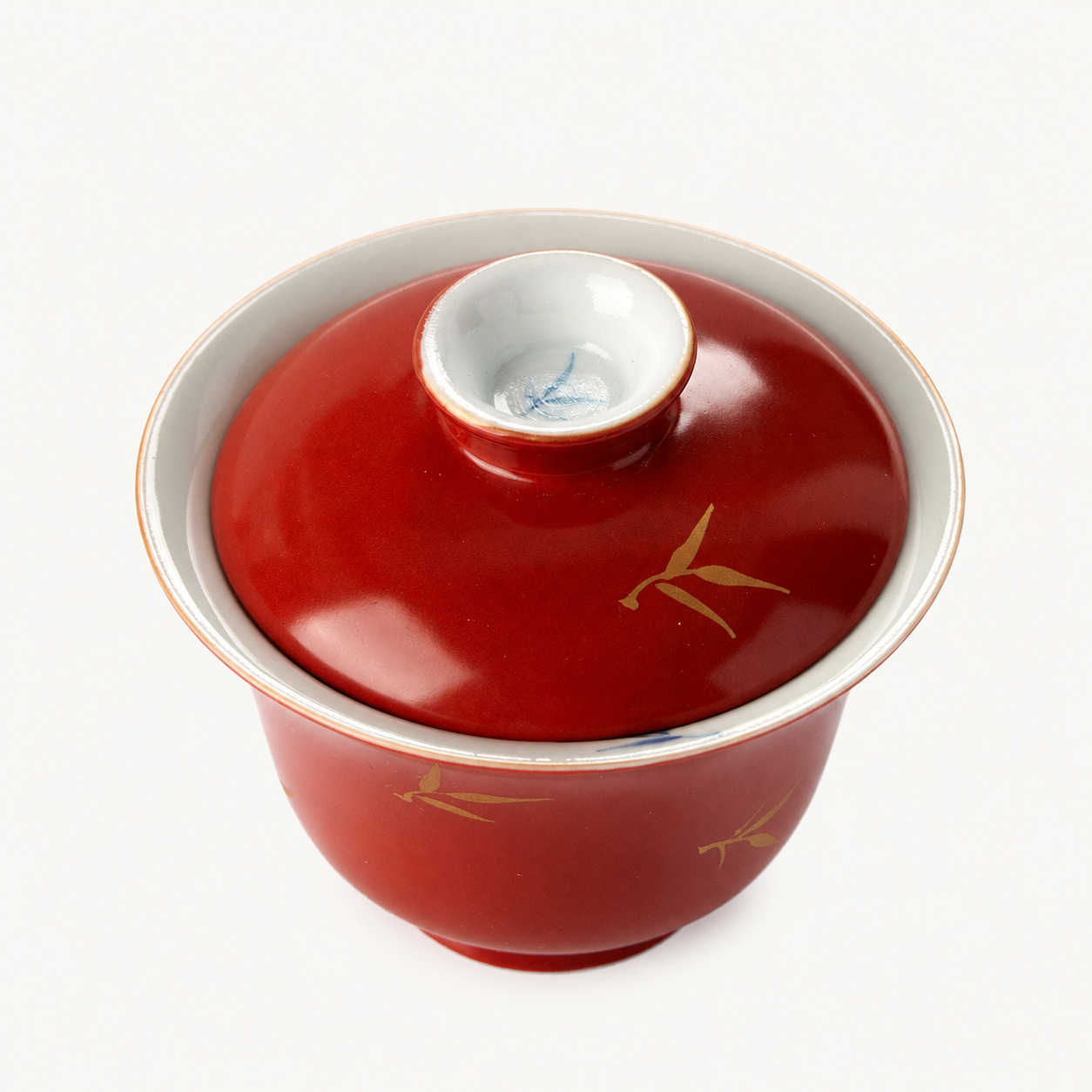 Red Gaiwan with Hand-Painted Bamboo Leaves - Summit Breeze Tea