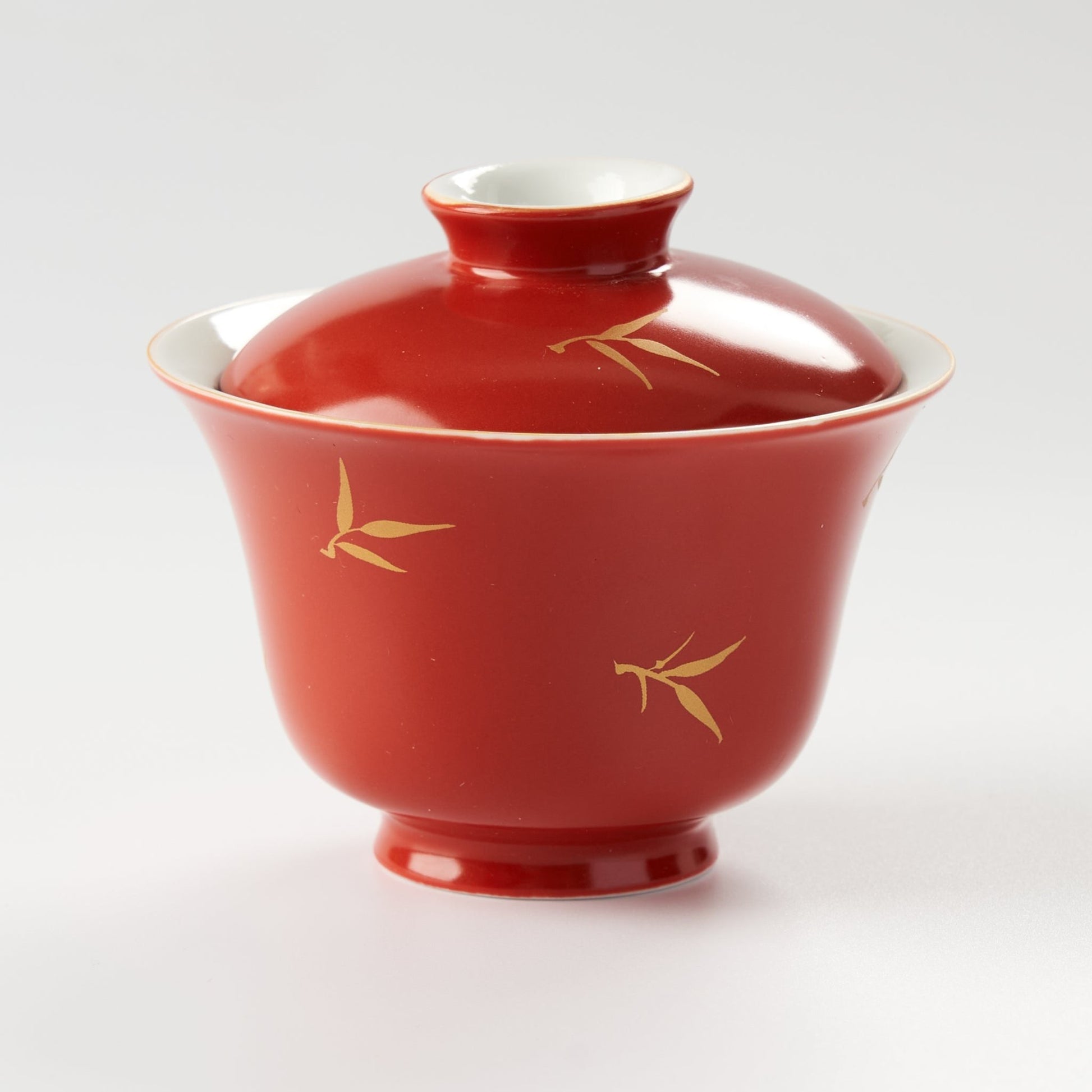 Red Gaiwan with Hand - Painted Bamboo Leaves - Summit Breeze Tea