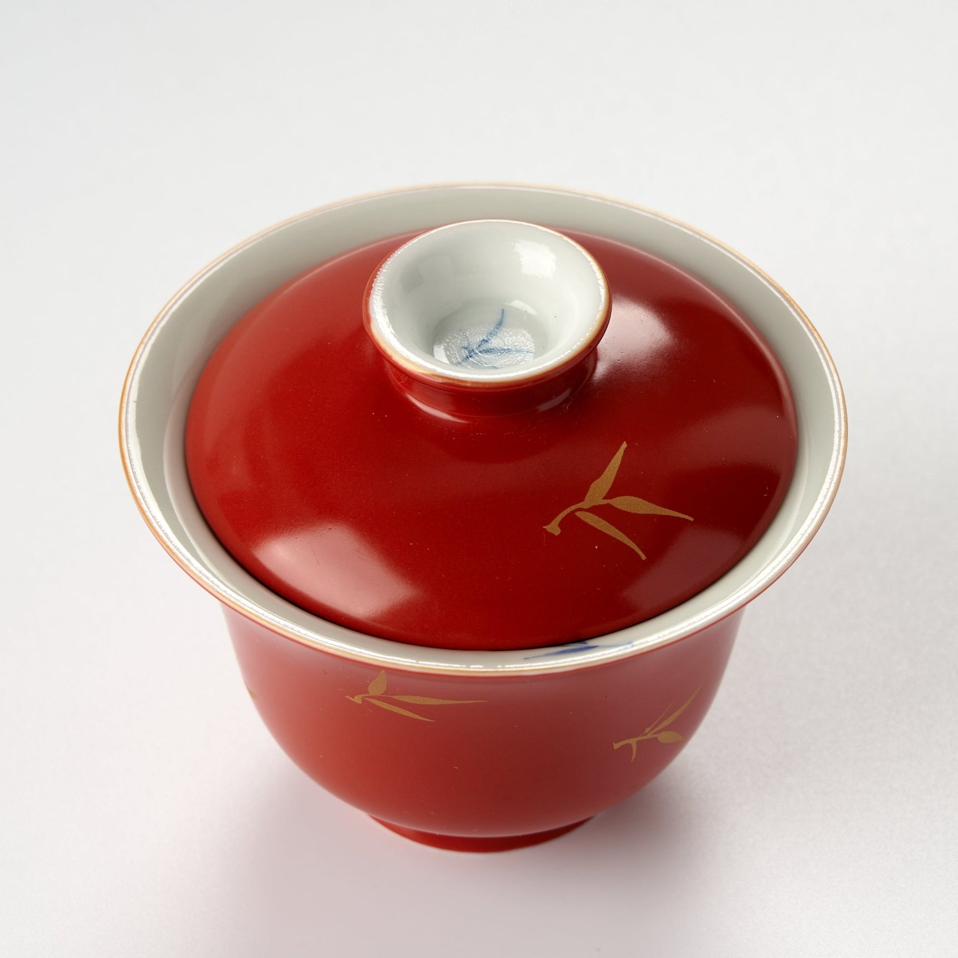 Red Gaiwan with Hand - Painted Bamboo Leaves - Summit Breeze Tea