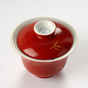 Red Gaiwan with Hand - Painted Bamboo Leaves - Summit Breeze Tea