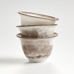 Rustic speckled stoneware teacup set, three cups stacked