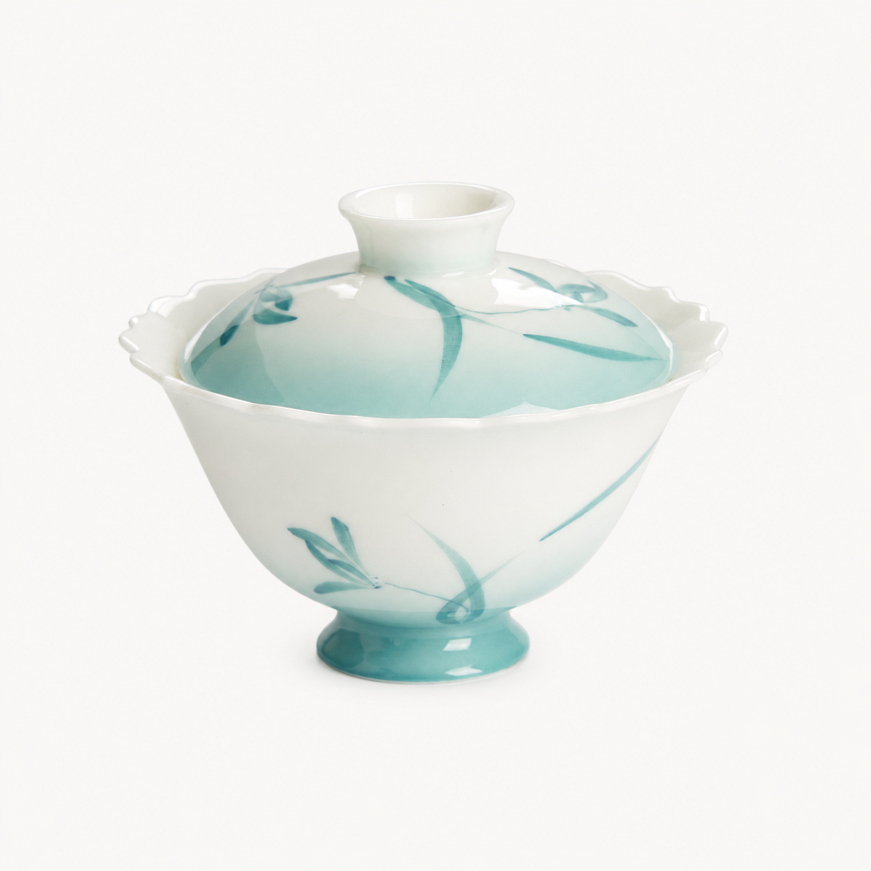 Teal Scalloped Gradient Orchid Porcelain Gaiwan - Summit Breeze Tea
