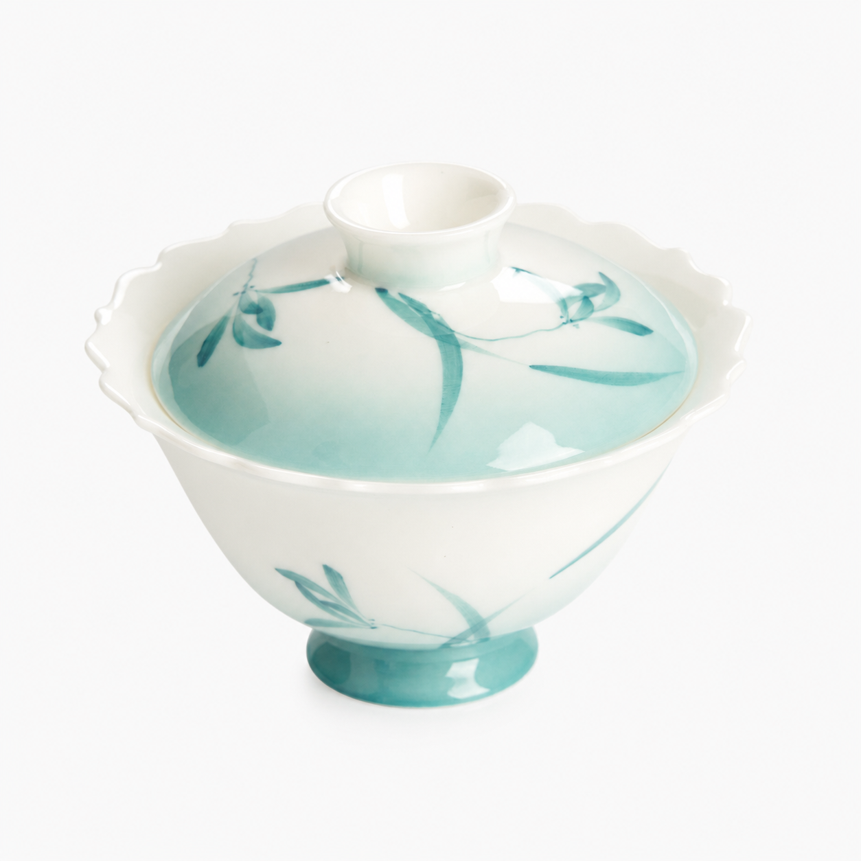 Teal Scalloped Gradient Orchid Porcelain Gaiwan - Summit Breeze Tea