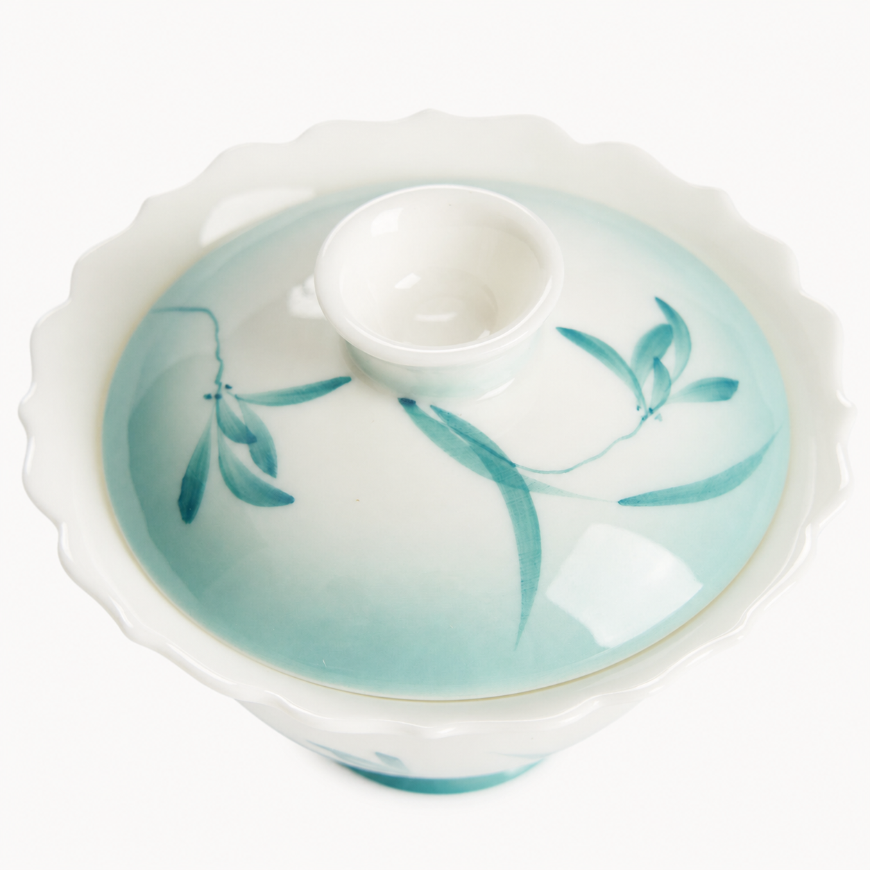 Teal Scalloped Gradient Orchid Porcelain Gaiwan - Summit Breeze Tea