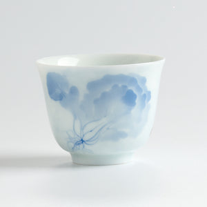 Underglaze Blue-and-White Hand-Painted Bok Choy Tasting Cup — front view