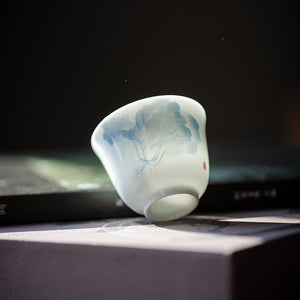 Underglaze Blue-and-White Hand-Painted Bok Choy Tasting Cup lifestyle view