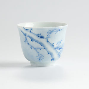 Underglaze Blue-and-White Hand-Painted Pine Cup — front view