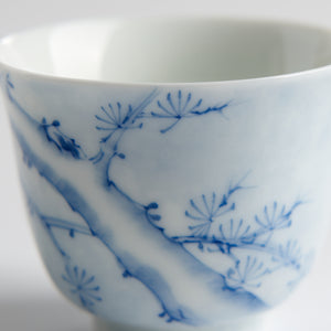 Underglaze Blue-and-White Hand-Painted Pine Cup — painted detail