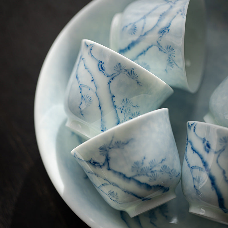 Underglaze Blue-and-White Hand-Painted Pine Cup in a tea setting