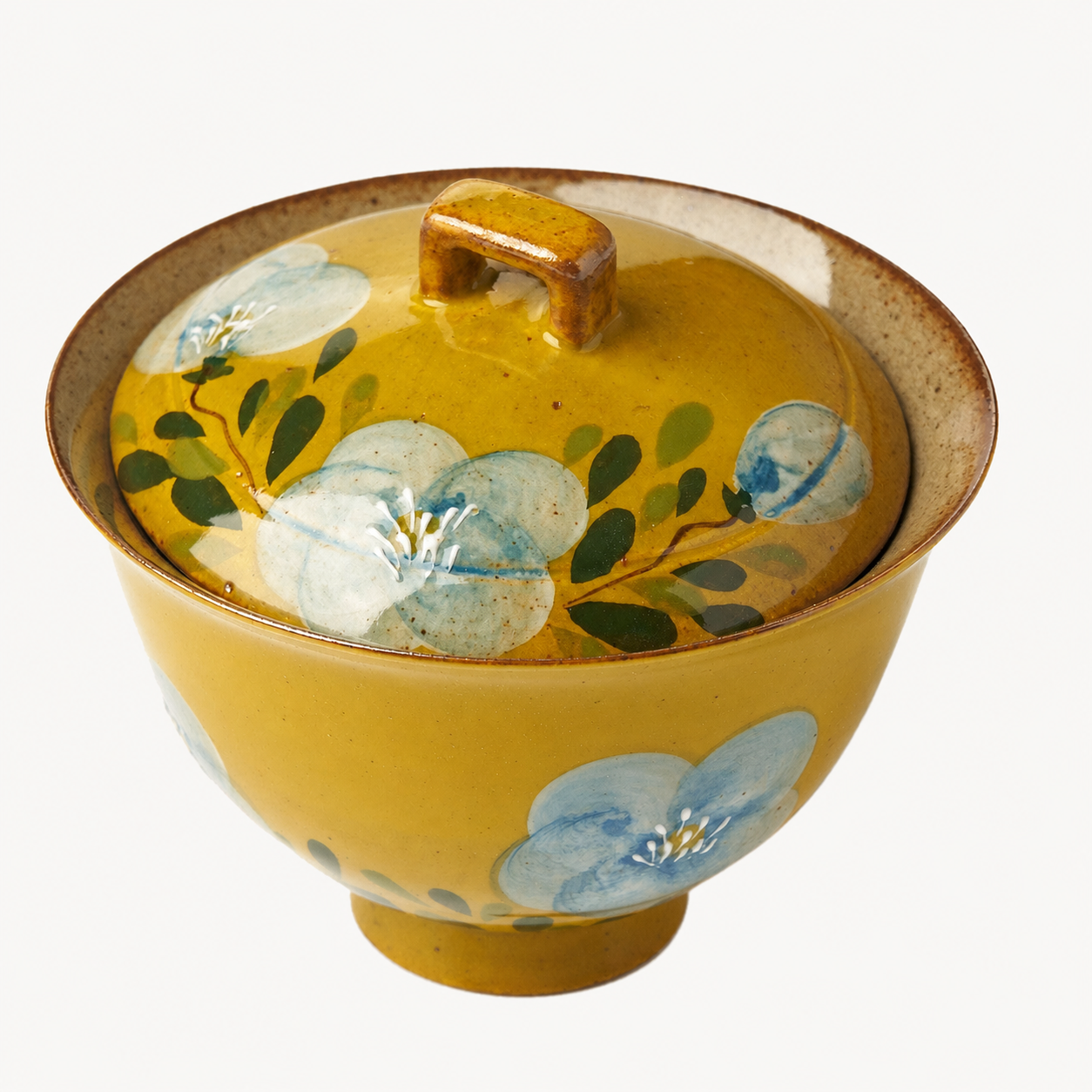 Yellow Gaiwan with Floral Detail - Summit Breeze Tea